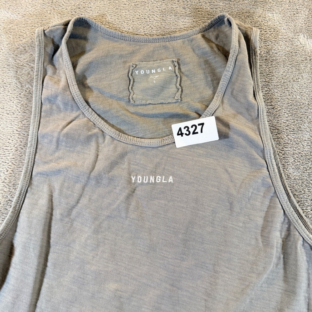 YoungLA Tank Top Men Large Gray Slub Knit Raw Edge Gym Shirt 4327